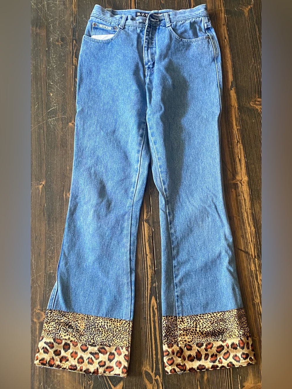 Classic Y2K Vintage RVT Teen  Blue Denim Jeans with Leopard Cuff  Girls size 16